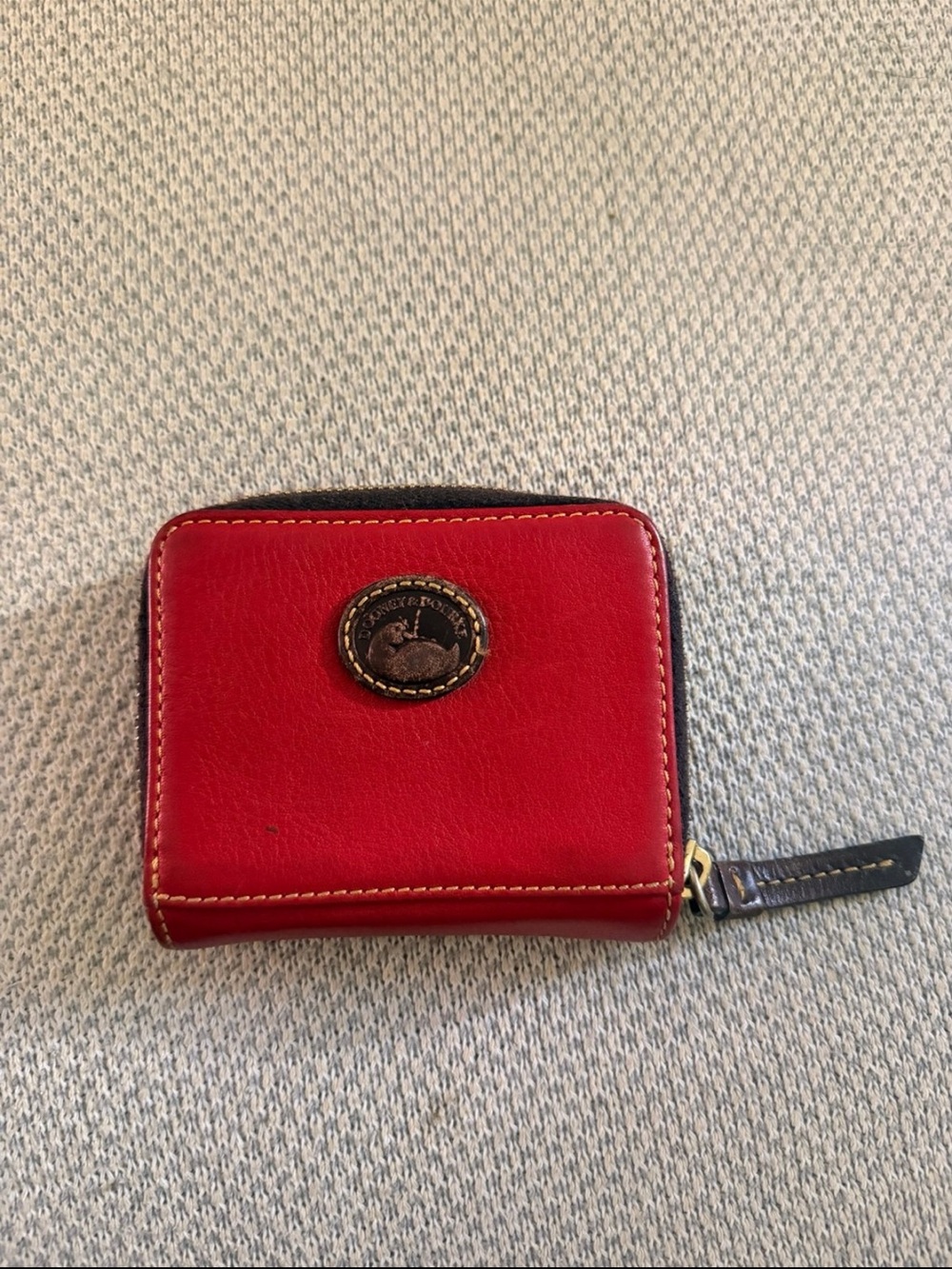 Dooney & Bourke Red Leather Zip Wallet with Contrast Trim